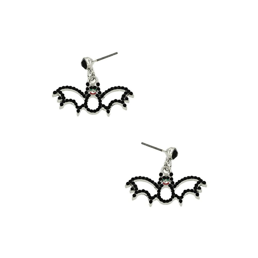 Halloween Flying Black Bat Earring / Black Bat Earring / Rhinestone Crystal